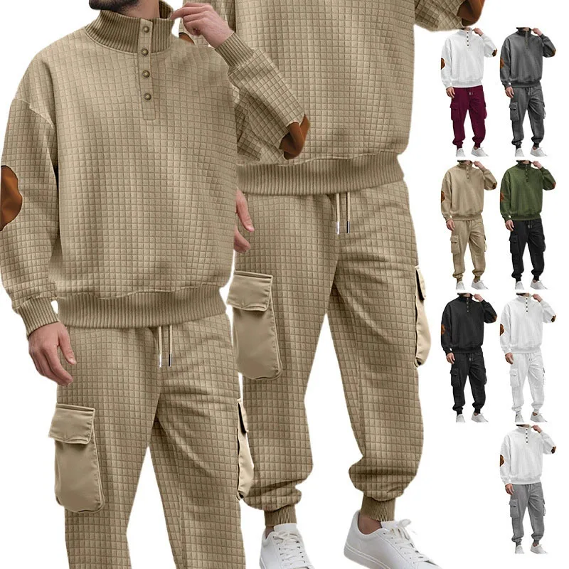 Men's Sports Suit Style Casual Sportswear Half-High Collar Pullover Multi-Pocket Work Pants Sets 2026 Spring Men Two-Piece Set