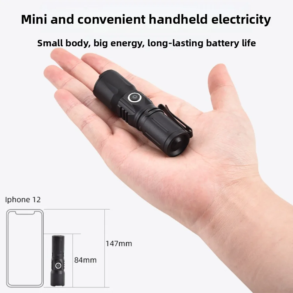 Strong Light Mini Flashlight,Outdoor Multifunctional Rechargeable Portable Torch Bright LED Long-Lasting Battery Water-Resistant