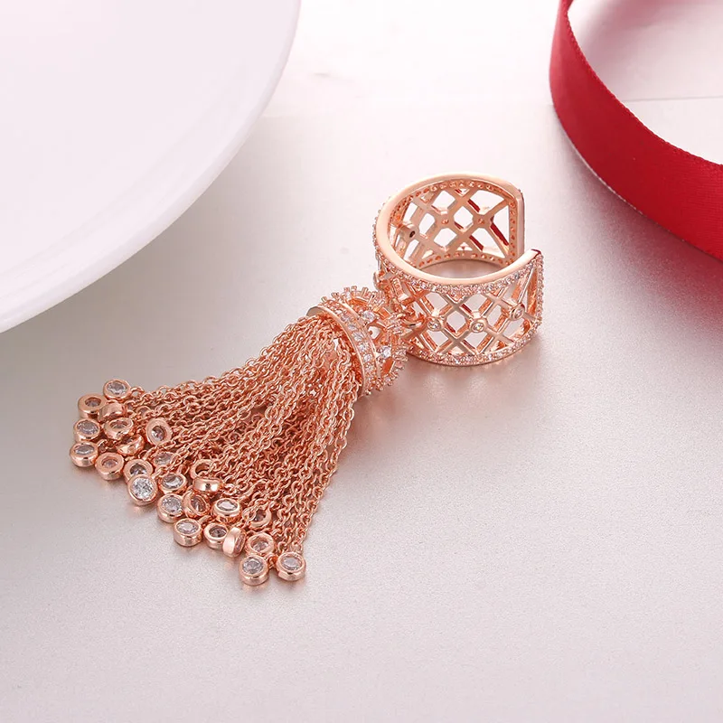 Luxury Royal Tassel Crown Rings For Women With Top Quality Cubic Zircon Adjustable Tassel Ring bague femme AR014