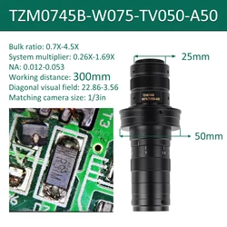 Lente de câmera microscópio para vídeo, ampliação ajustável, zoom monocular, montagem C, HDMI, VGA, USB, 0.7X-4.5X, 150x