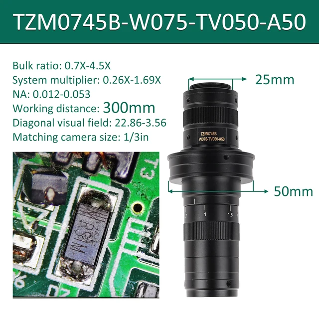150x obiektyw mikroskopu 0,7X-4,5X regulowane powiększenie monokularowy Zoom C obiektyw z mocowaniem do kamery mikroskopu wideo HDMI VGA USB