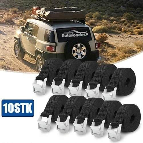 10 sangles de fixation robustes, capacité de charge de 250 kg, fixation et dégagement faciles, réutilisables, pour bagages, camping, équipement sportif
