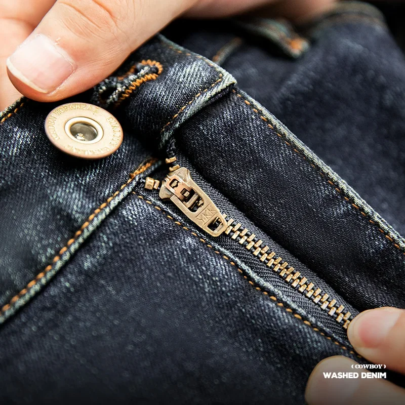 Maden الرجال خمر 11.5oz الدنيم غسلها مستقيم الجينز عارضة YKK سستة السراويل مع جيوب الخريف والشتاء تنوعا السراويل