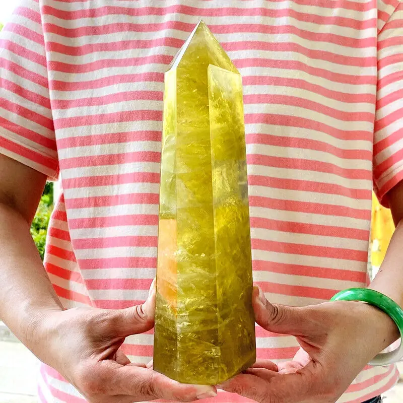 Natural Yellow Crystal Obelisk Quartz Crystal Energy Column Reiki Healing