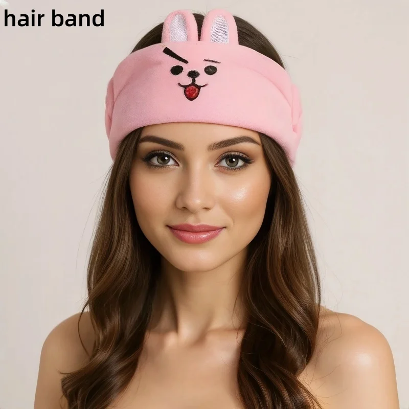 Kawaii BT21 повязка на голову для мытья лица, милая плюшевая повязка на голову для макияжа для девочек, мягкая теплая повязка на голову с героями мультфильмов для пары, подарок для девочек