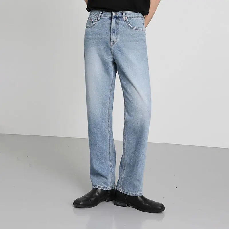 

Solid Colors Autumn Men Straight-leg Jeans Business Casual Cotton Stretch Denim Pants Male Brand Clothing Plus Size H28