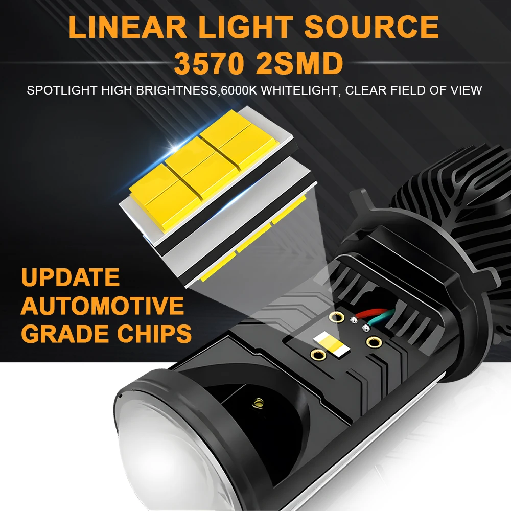 Y6 H4 LED Projector Headlight Projector Lens with Fan Cooling 90W Automobile Hi Lo Beam Bulb 12V