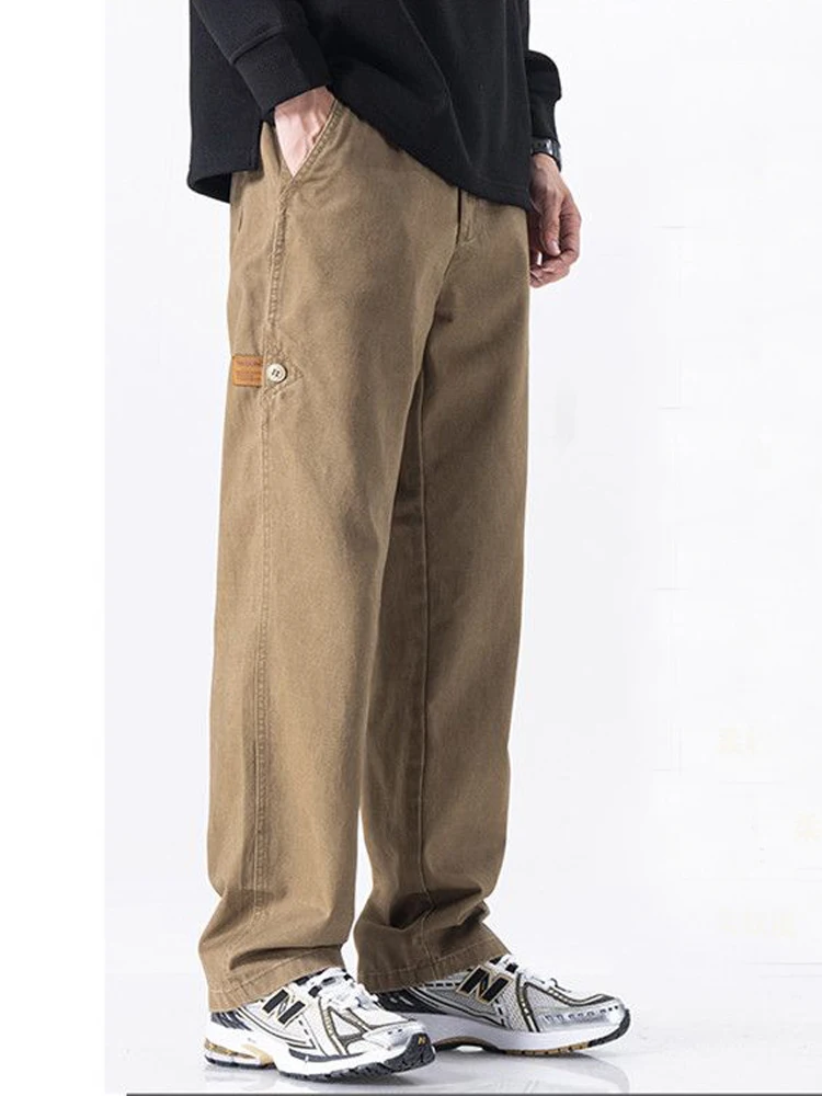 

Мужские повседневные брюки свободного кроя с прямыми штанинами из хлопка, в американском ретро-стиле, универсальные широкие брюки для весны и осени