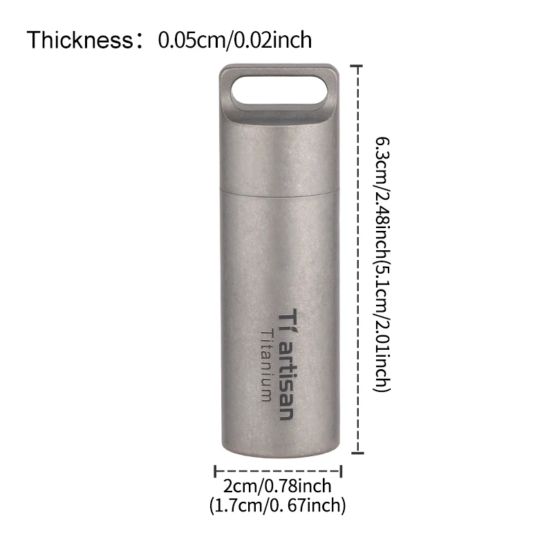 Tiartisan – Mini Pastillero Sellado de Titanio Puro, Impermeable, para Viajes al Aire Libre, Contenedor de Piezas Pequeñas, Herramienta Multiusos EDC