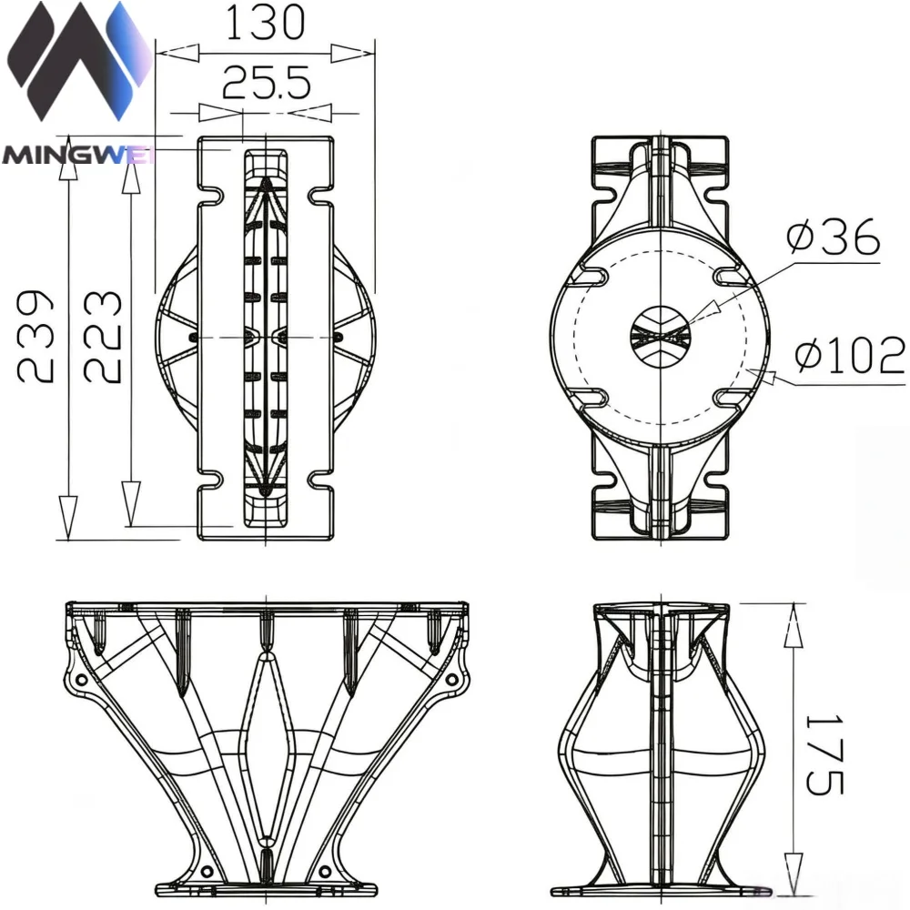 ME148 10 Zoll Line-Array-Wellenleiterhorn 120 Horizontal 1,4 Zoll Hals 239L130B175H – Detail 1