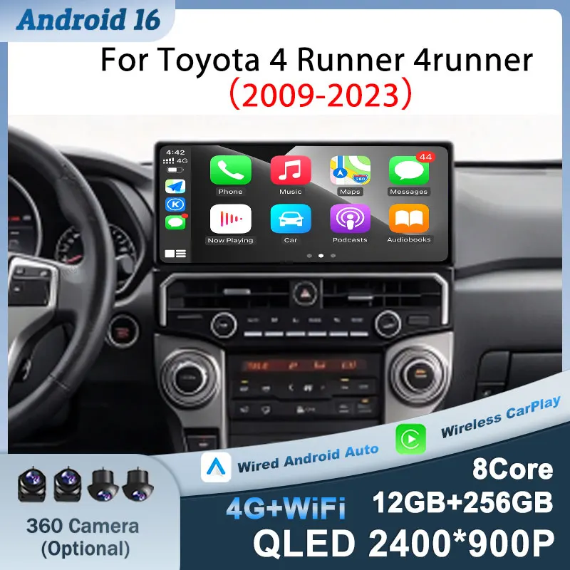 Android 16 (OS) 12.3 inch For Toyota 4 Runner 4runner 2009-2023 CarPlay Android Auto WiFi Accessories Head Unit Bluetooth Video