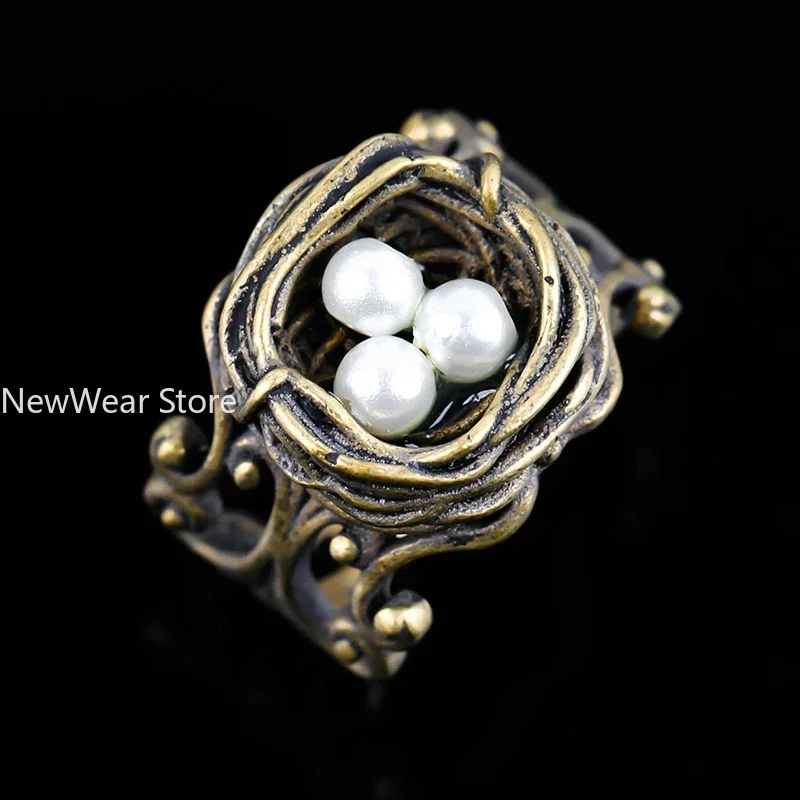 New Fashion Vintage Bird Nest Pearl Ring Love for Women Girls Engagement Anniversary Birthday Gifts Party Jewelry