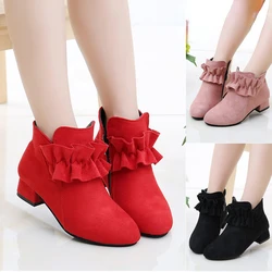 Kid Fashion Boots 2023 New Girl Princess Boot High Heel Ankle Boot Sweet Single Boot Plus Fleece Short Boot Kid Shoe Girl Boot