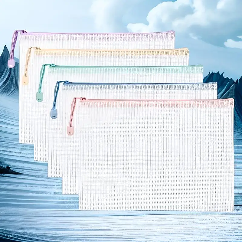 

A4 Zipper File Bag Transparent Waterproof Storage for Paper Books Exam Five Colors Available for School Office Organization