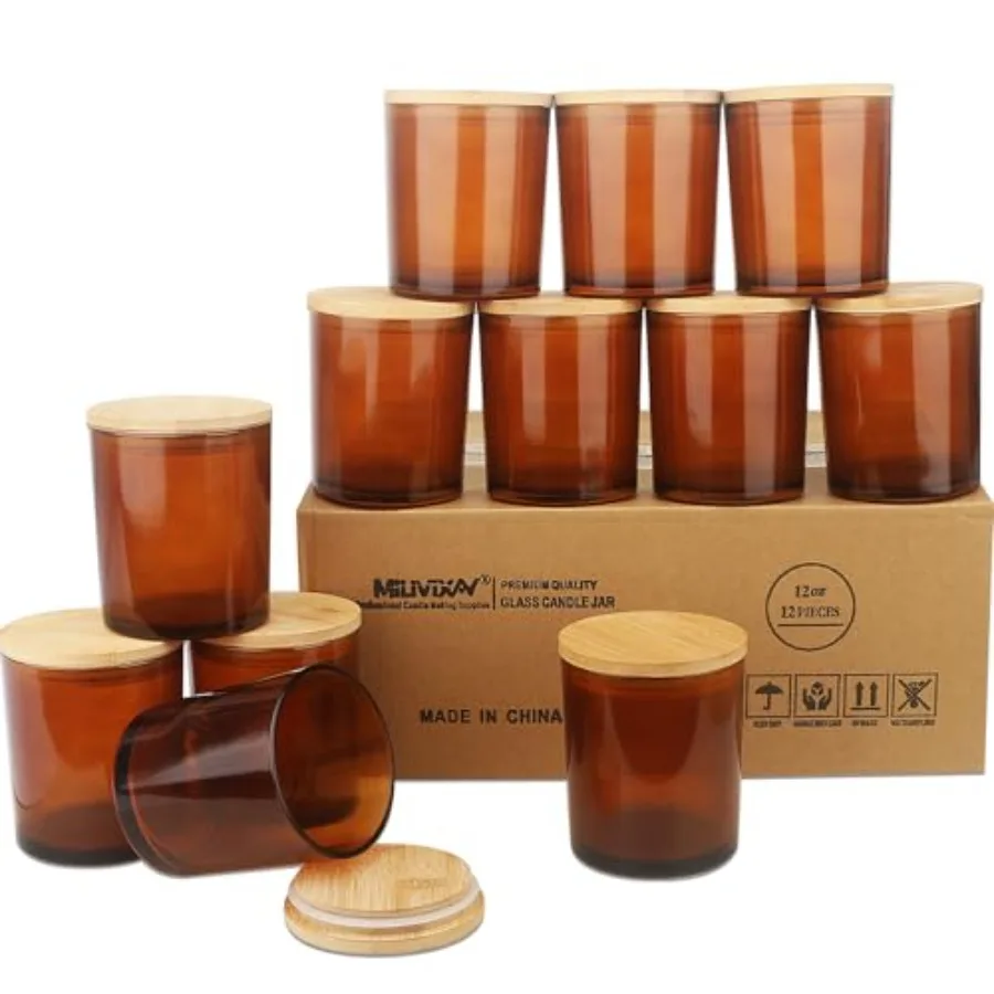 Paquete de 12 Frascos de Vidrio Grueso de 12 oz con Tapas - Frascos Vacíos al por Mayor para Hacer Velas - Recipientes para Especias en Polvo