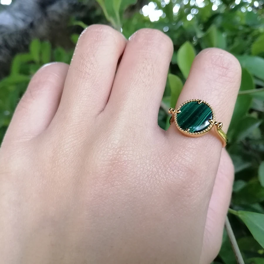 WES 925 فضة خواتم للنساء للتدوير الطبيعي 10 مللي متر الملكيت الأخضر الأزرق الرمال ريترو خمر المجوهرات بالجملة #3