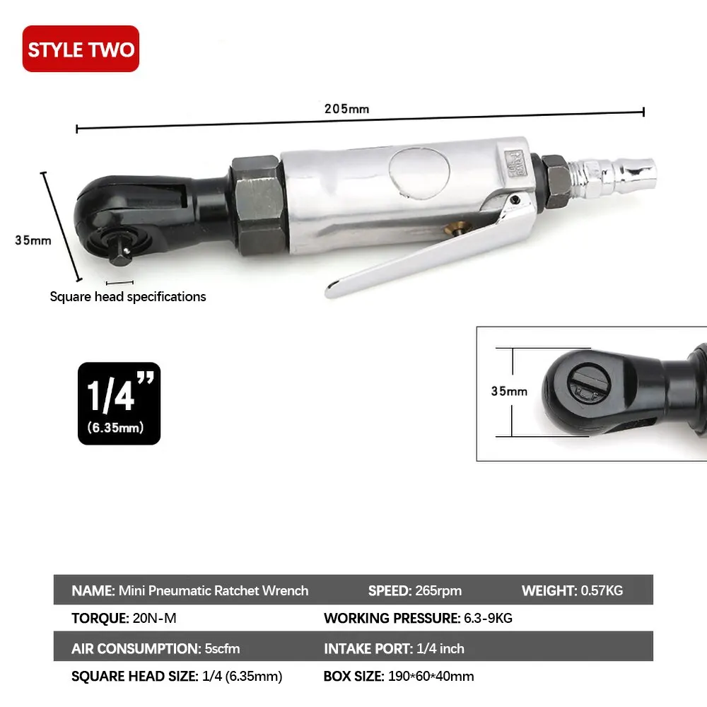 Llave de trinquete de aire neumática, herramienta de mano ajustable, Mini llave de mango recto, herramienta profesional \