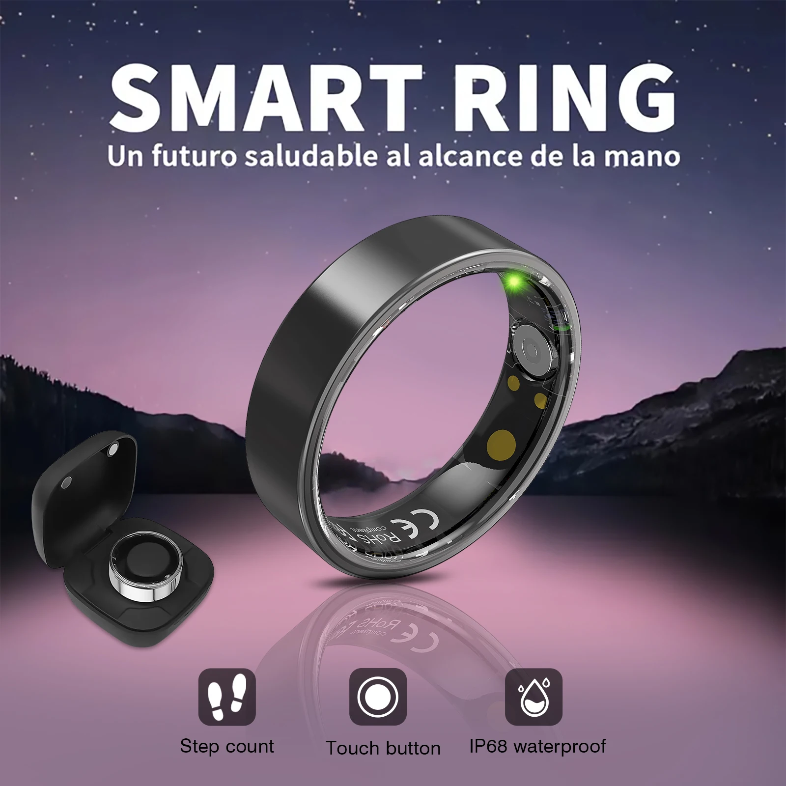 

Smart Ring, IP68 Waterproof, Sleep Monitoring, Multiple Sports Modes, Pedometer, Stainless Steel Material, Unisex