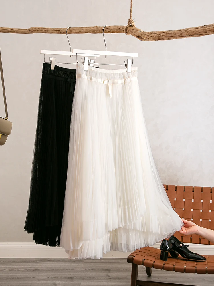 

YongLeap Premium Spring Summer New Arrival High Waist Pleated Skirt with Bow Decoration Ele Ci Commute Casual A-Line Skirt