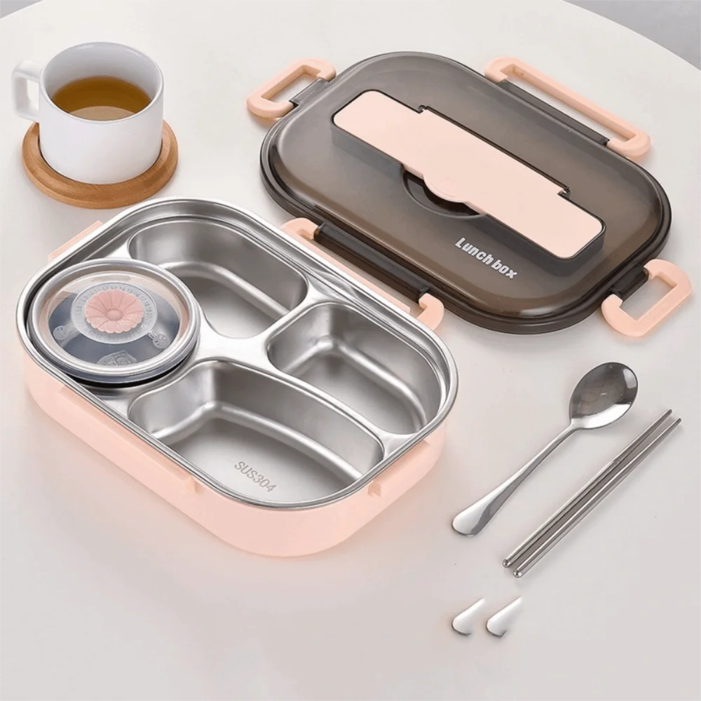 

Stainless Steel Insulated Lunch Box Leak-Proof with Soup Bowl Sealed Food Container with Chopsticks Spoon Large Capacity