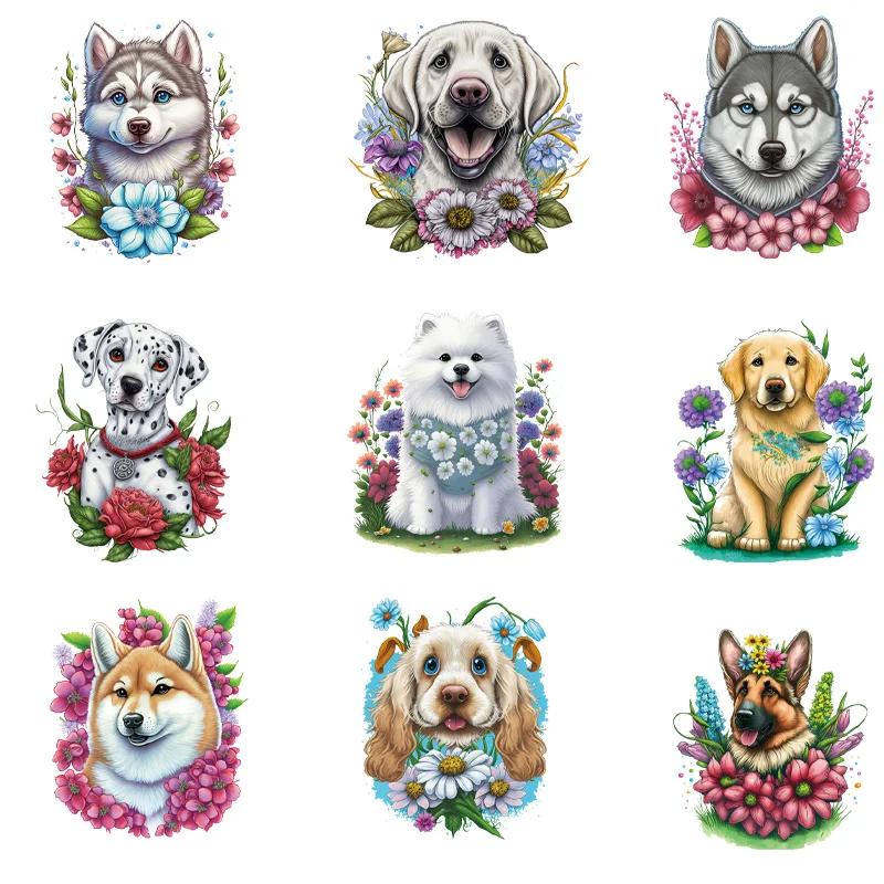 9piece Creative design of cute Samoyed dog avatar Quotes Iron On DTF Transfers Printing Stickers Ready To Press For Clothing