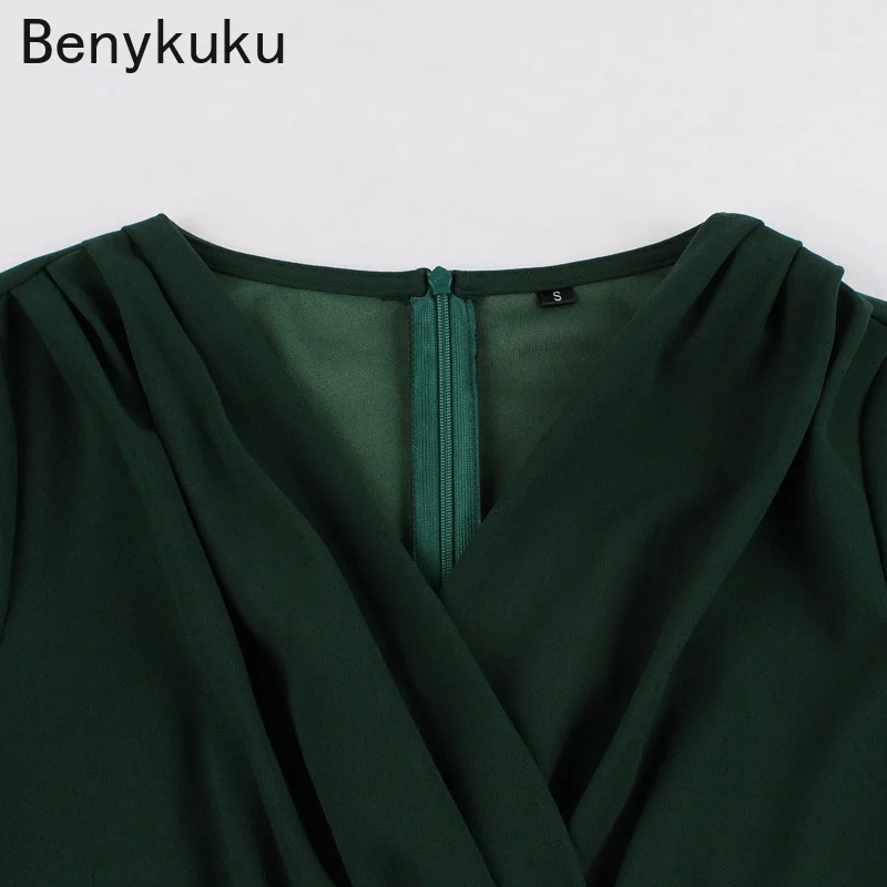 1950s Vintage Green Wrap Dress A Line Swing High Waist Ruched V Neck 4XL Plus Size Women Dresses Summer Elegant Party Midi Dress