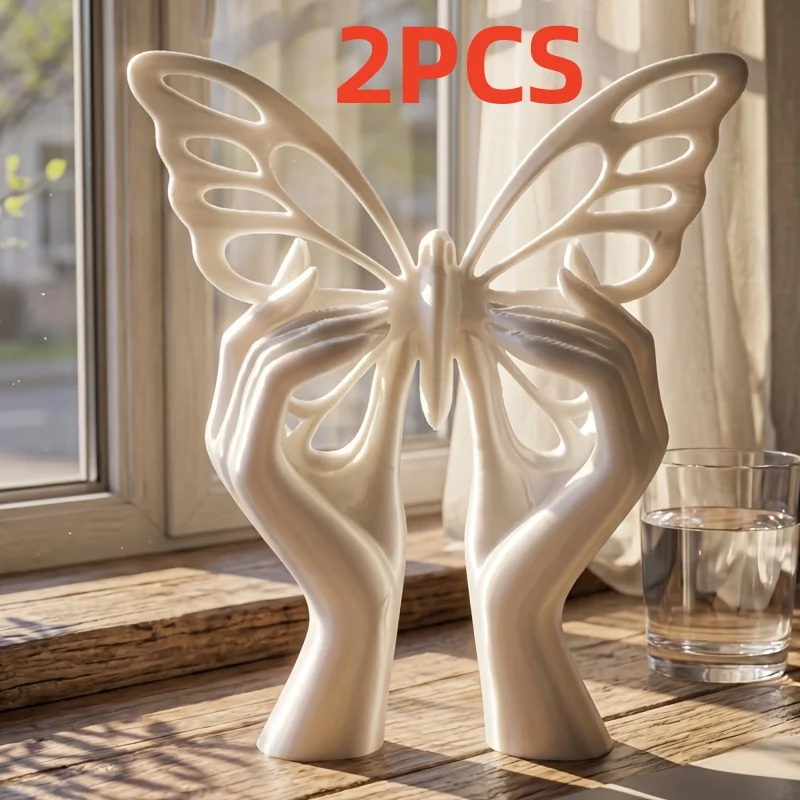 1/2 Piece Set of Hand-Held Butterfly-Shaped Ornaments, 3D Printed Minimalist Double-Hand Holding Butterfly Statue Gift, Practical Holiday Gift for Men and Women