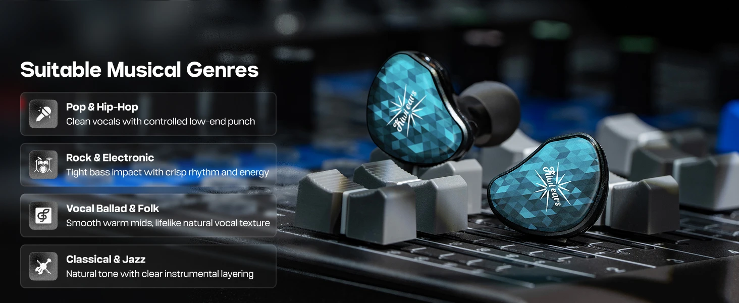 Linsoul Kiwi Ears Stardust 1DD+4BA Hybrid IEM mit ergonomischem Sitz und leichter Konstruktion – Detail 4