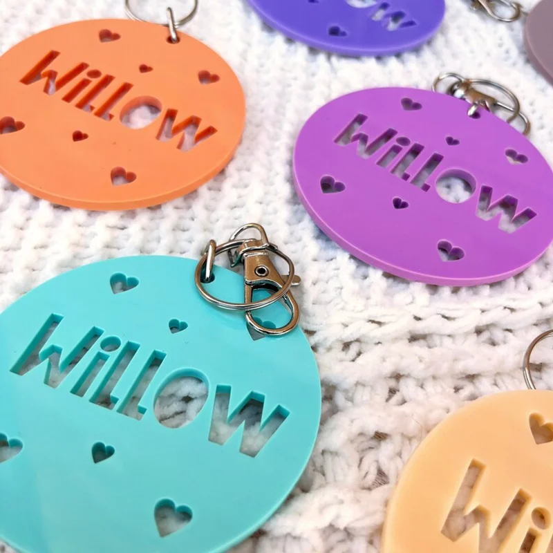 Customized Name keychain Personalised Acrylic Bag Tagthe Perfect Back to School gift  Nursery Bag Tag with Stars or Hearts