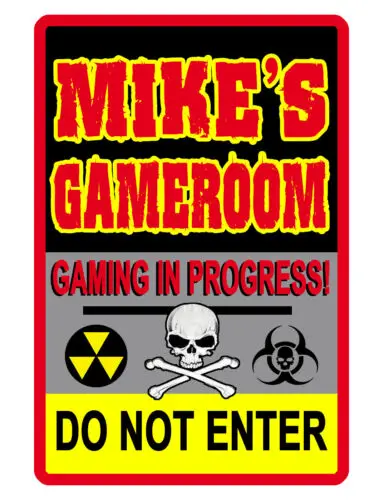 PERSONALIZED WARNING VIDEO GAME ROOM SIGN DURABLE ALUMINUM FULL COLOR Gamer #406