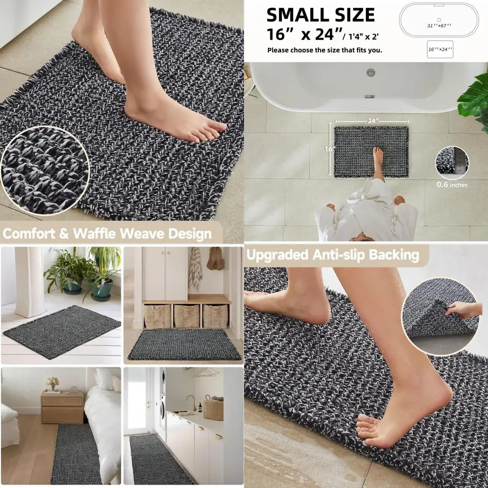 

Коврик для ванной 24x16 с вафельным плетением, нескользящий, супервпитывающий, быстросохнущий, черно-белый, в стиле бохо-фермерский дом