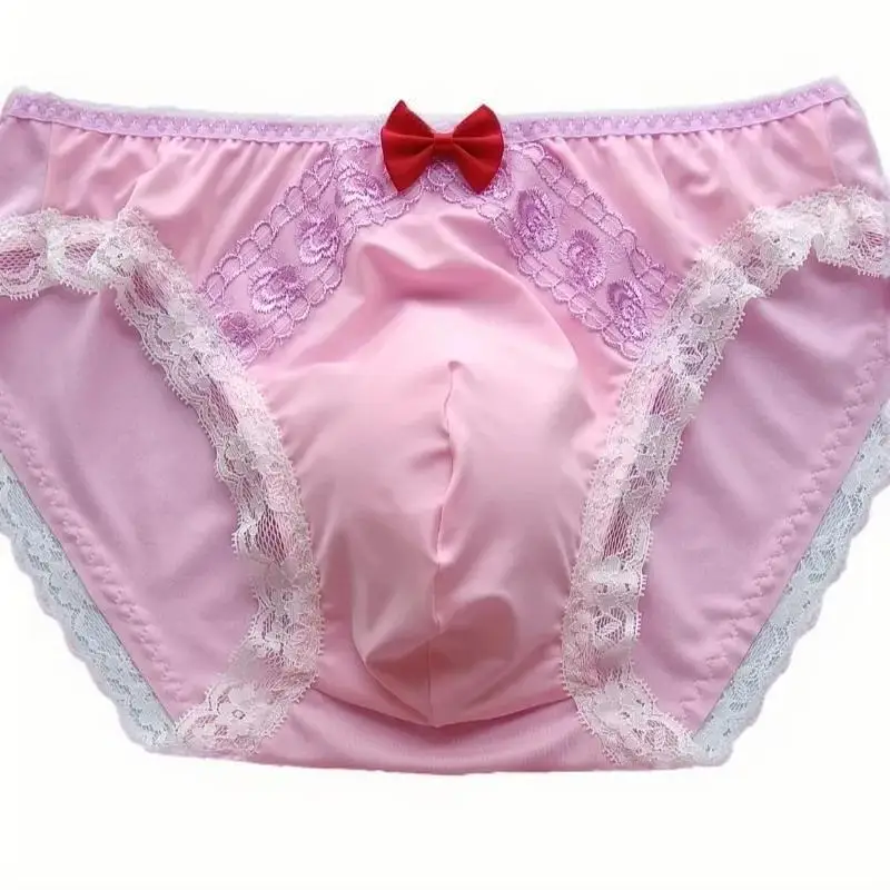 

Мужские розовые кружевные трусы Sissy, мягкие шелковистые на ощупь трусы, сексуальные трусы, костюмы, частное нижнее белье, вечерние, DJ, клуб, живое шоу, танец