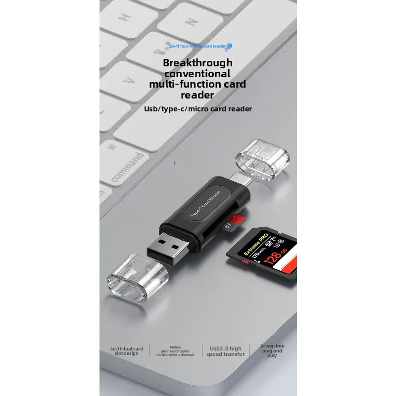 قارئ بطاقات USB 2.0 صغير عالي السرعة 4 في 1 الأكثر مبيعًا، محول OTG للهواتف المحمولة