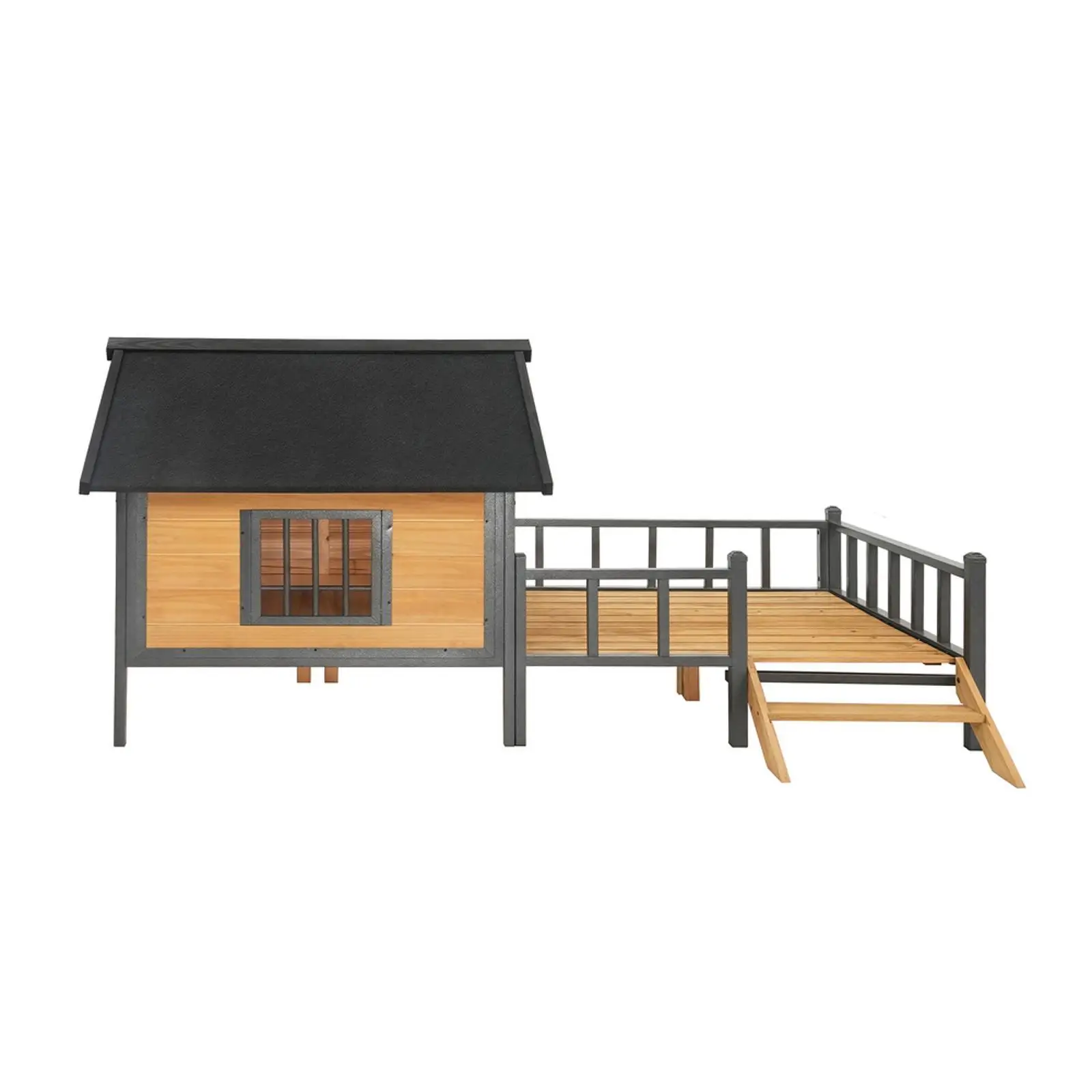 

Large Wooden Pet Kennel Iron Frame Animal Shelter Outdoor House Dog Bed Cabin Waterproof Roof for Home Garden