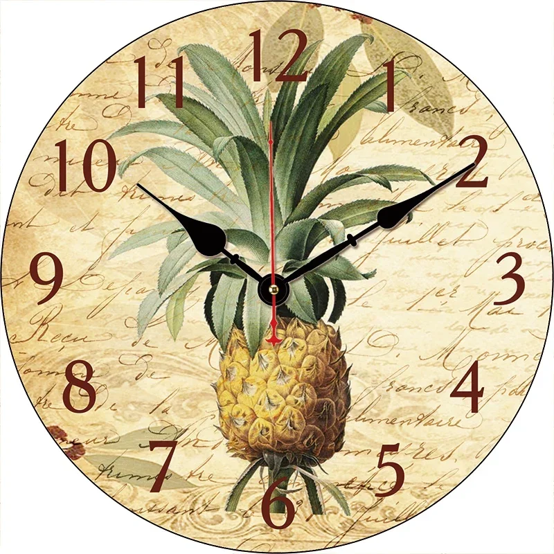 Reloj de pared redondo de cocina de piña Vintage, reloj de pared decorativo grande para comedor, restaurante, cafetería, silencioso, sin tictac, bonito para regalo