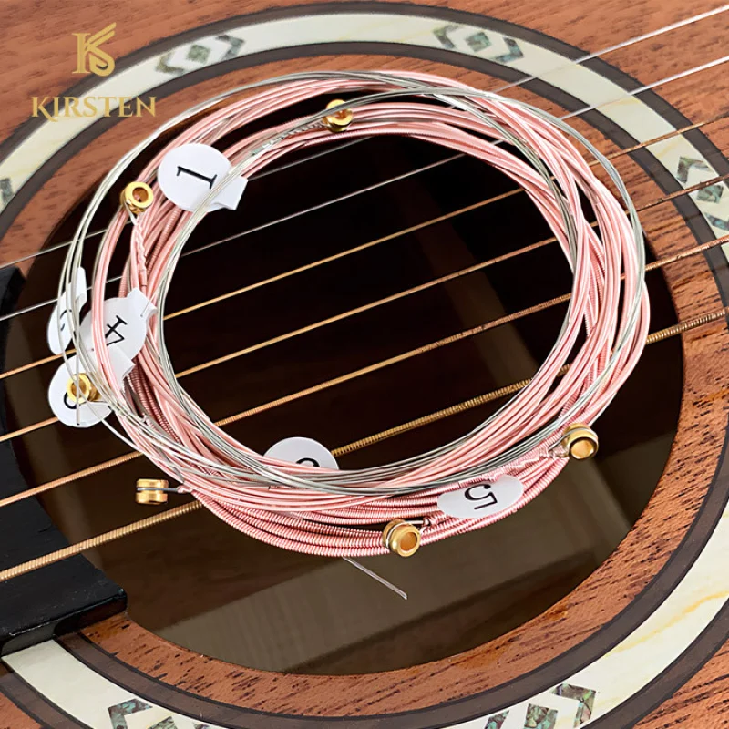 Kirsten Nanocoated Acoustic Guitar Strings Phosphor Bronze Anti-Rust Long Lasting Tone 6 Strings Set For Sweaty Hands