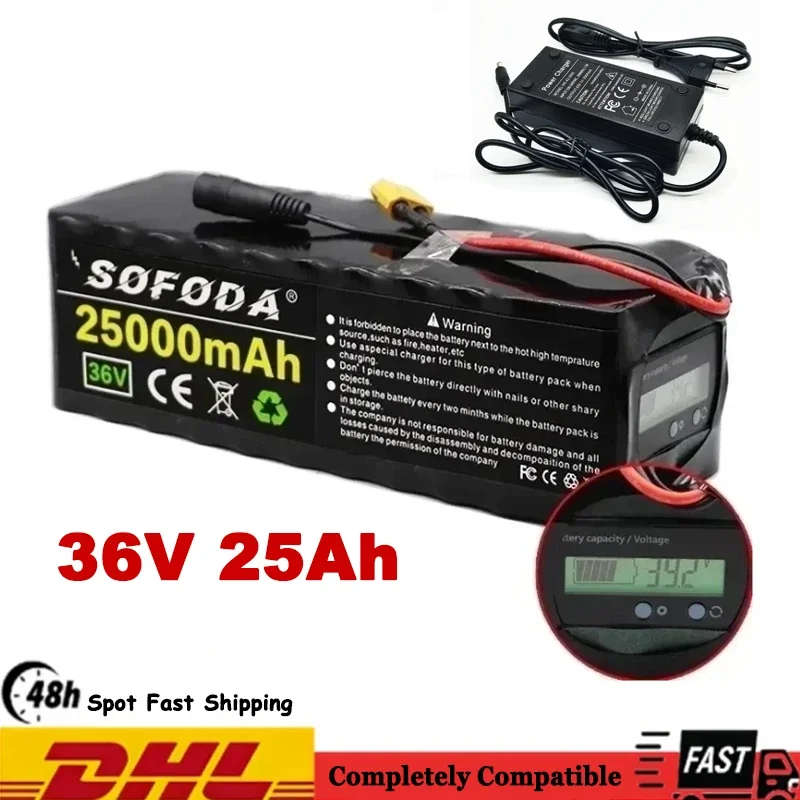 

36V Battery 10S4P 25Ah Battery Pack 500W High Power Battery 42V 25000mAh Ebike Electric Bicycle xt60 BMS with Capacity Indicator