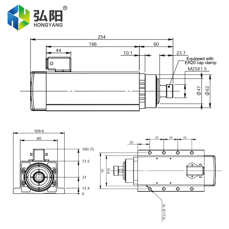 CNC Air-Cooled Square Spindle 220v/380v 2.2kw Er20 400hz Air-Cooled Spindle Motor Woodworking Engraving Machine Accessories