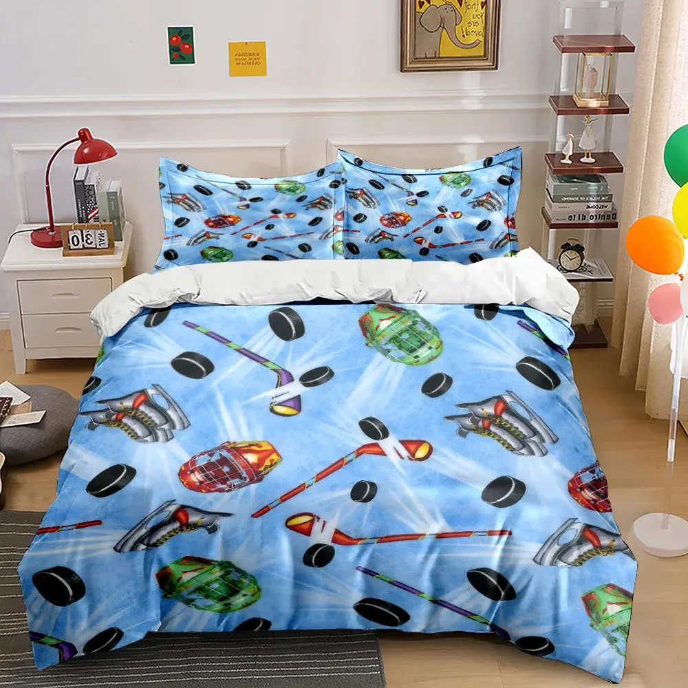 Hockey Gear Themed Three-Piece Set Soft Comfortable Duvet Cover Bedding Set Included 1*Duvet Cover & 2*Pillowcases, gift