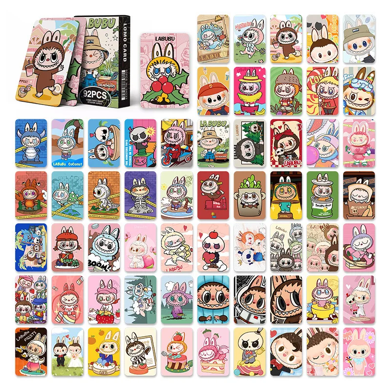 92pcs The Monster Labubu Cartoon Photo Card Stickers Pack Anime Accessories Collection Cards Double Sided Color Printed Cards