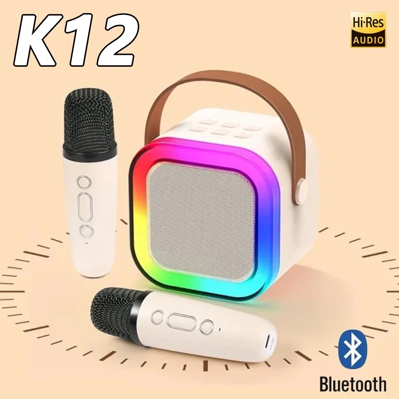 Bluetooth K12 Karaoke Machine Portable 5.3 PA Speaker System with 1-2 Wireless Microphones Home Family Singing Children's Gifts