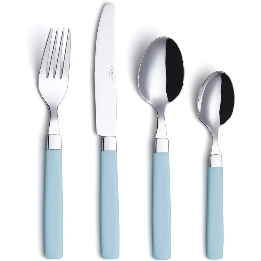 

Stainless Steel Flatware Cutlery Set with Color Handles for Dining and Salad Serving Includes Table Knives Tablespoons Teaspoon