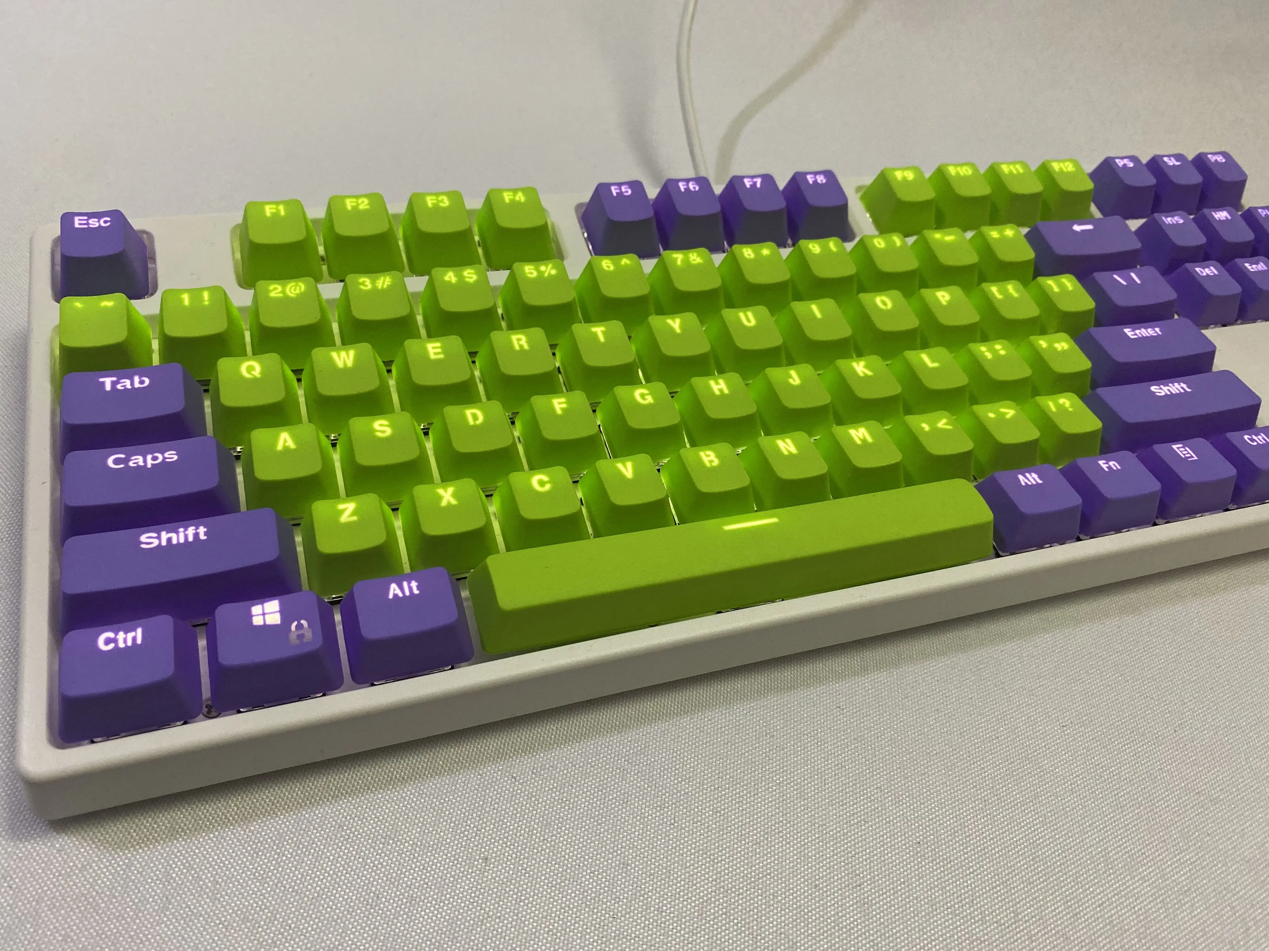 (Keycaps Only Sold)Purple Gree 87 Keys Keycaps PBT Material OEM Profile Backlit Double Shot For MX 61/87/104 Mechanical Keyboard
