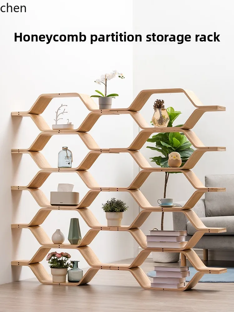 

HXL Lattice Bookshelf Shelf Floor to Floor Solid Wood Display Storage Shelf Honeycomb Space-saving