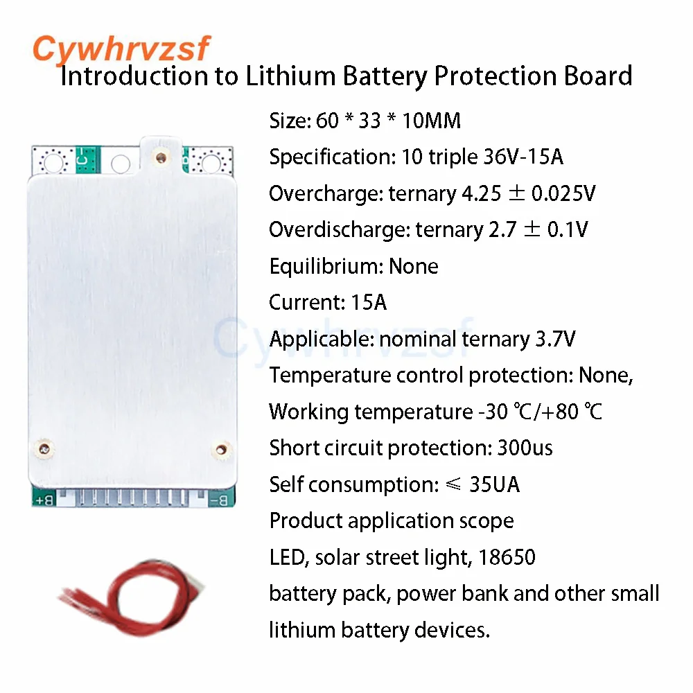 3.7V Li-ion Battery BMS 10S 15A 36V Charge Protection Board with Balance Equalizer Function Common Port For E-bike E-scooter