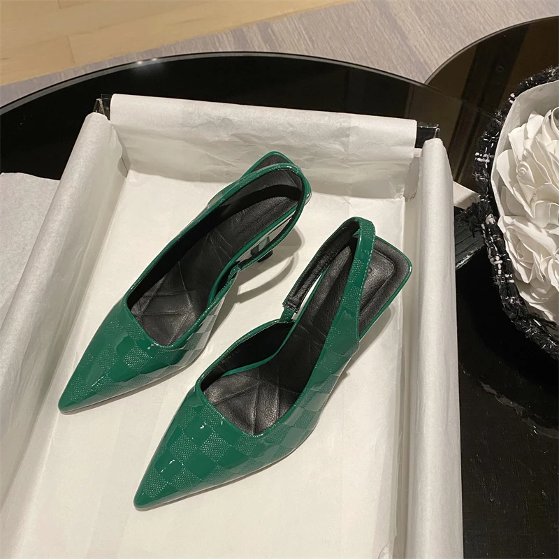 

Patent Leather Pointed Toe Stiletto Women's Sandals High Heels Elastic Band Slingback Pumps Summer Fashion Elegant Dress Shoes
