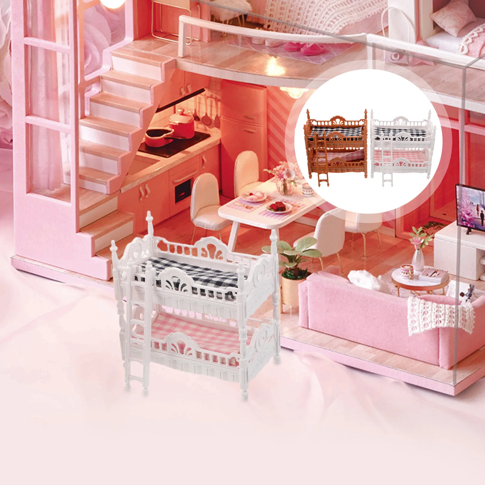 Lit superposé Miniature pour maison de poupée, 2 ensembles, meubles, détails réalistes, améliore l'authenticité du charme, favorise la créativité et l'organisation
