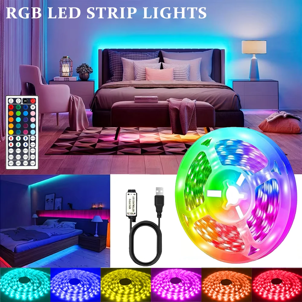 USB Led Strip Lights, RGB Led Strip Flexible Ribbon with 44-Key Remote Control, Led Tape Lights for Room Wall Decor TV Backlights Festival Party Atmosphere Lamp
