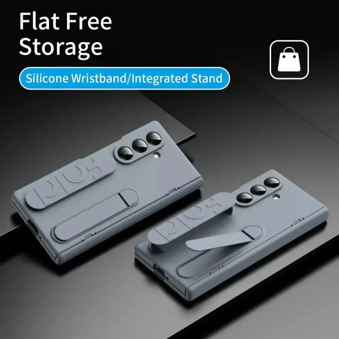 

Silicone Wrist Strap Foldable Bracket Tempered Glass Case For Samsung Z Fold 7 6 Fold6 Galaxy Z Fold 5 4 3 Camera protect Cover