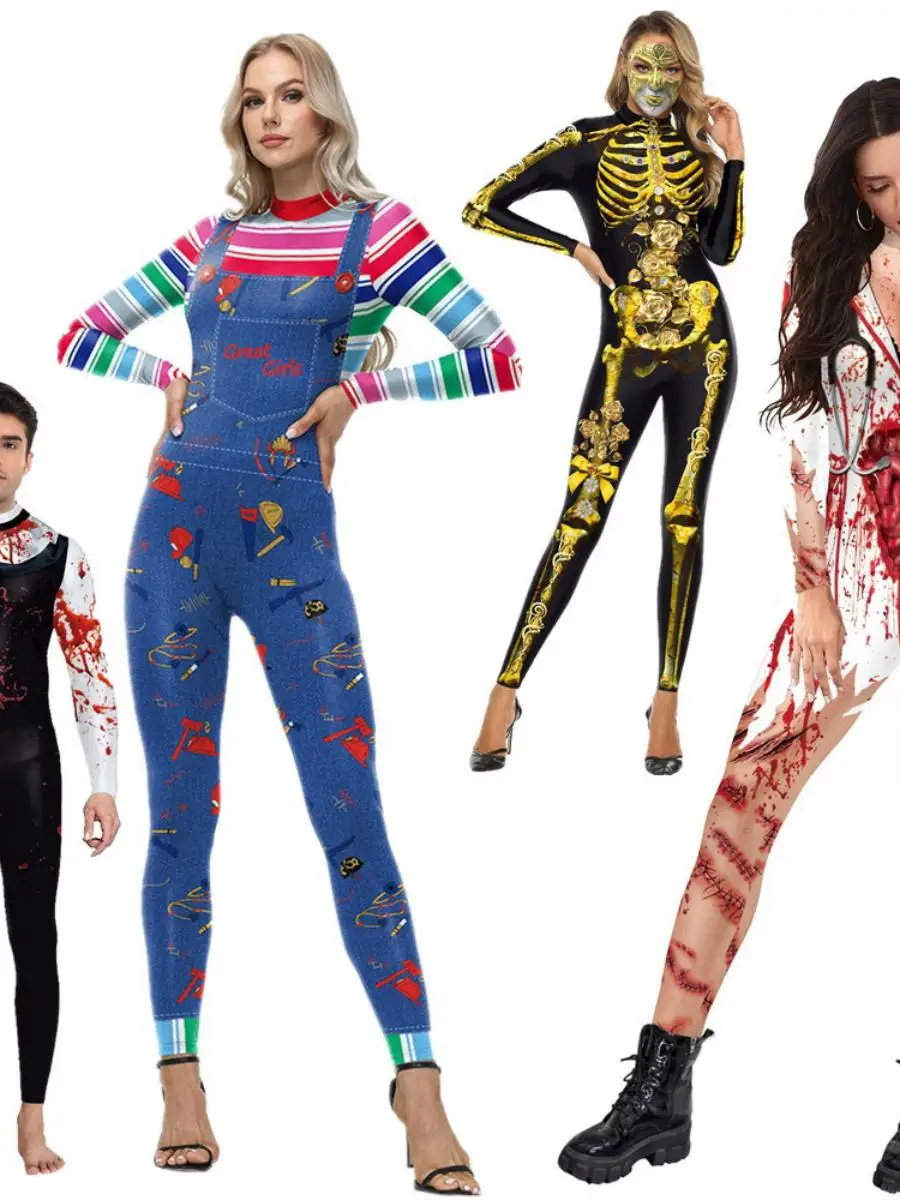 

Digital Print Skeleton Costume Tight Suit Onesie Hoodie loween 2025 Polyester Fiber ex ly Autumn Casual Wear
